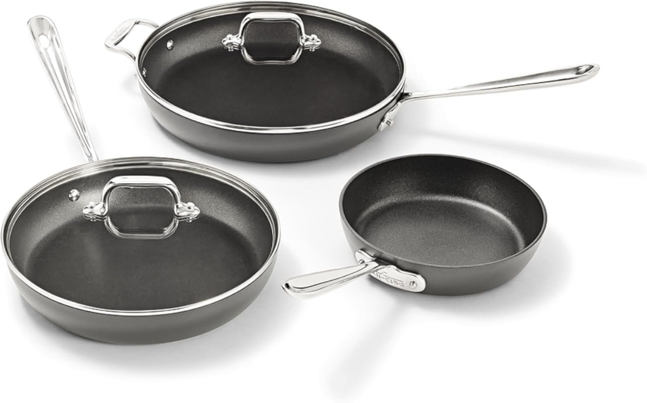 All-Clad HA1 5-Piece Hard Anodized Nonstick Fry Pan Set with Lid, Indu