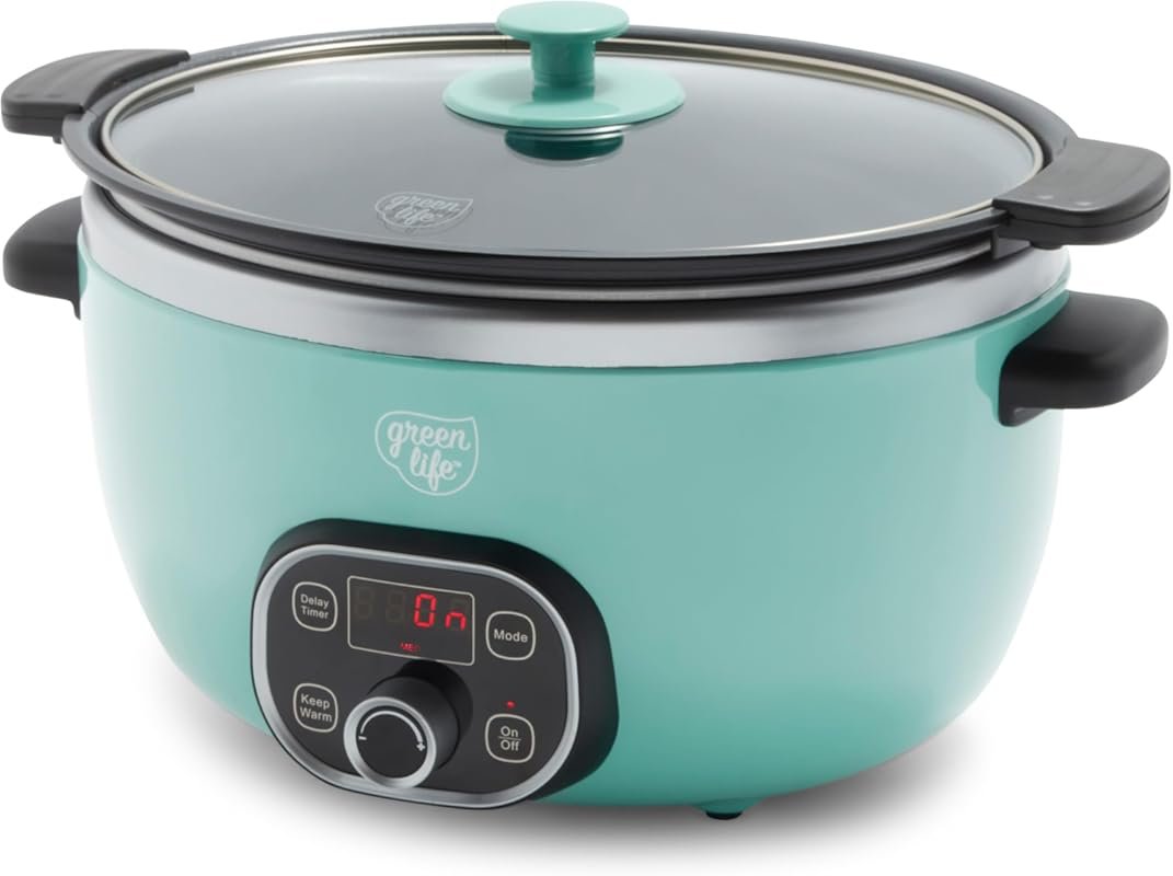 GreenLife 6QT Ceramic Slow Cooker, PFAS-Free, Nonstick & Stovetop-Safe