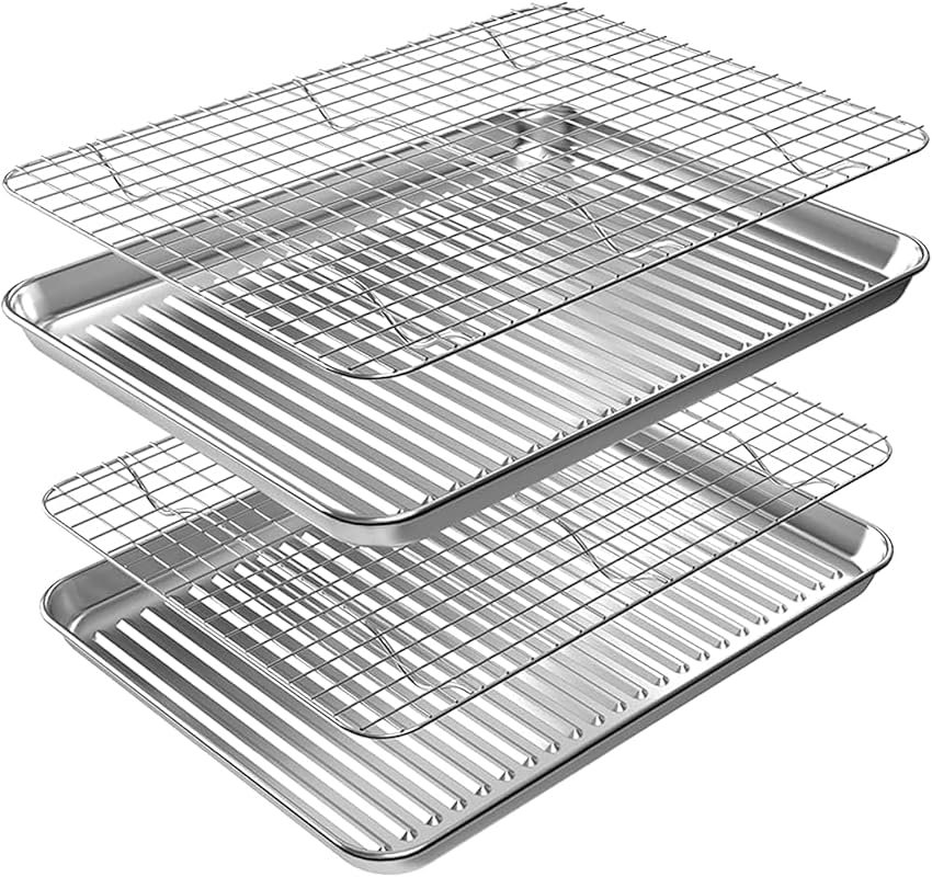 ROTTAY Stainless Steel Half Sheet Pan Set with Cooling Racks, 2 Pans +
