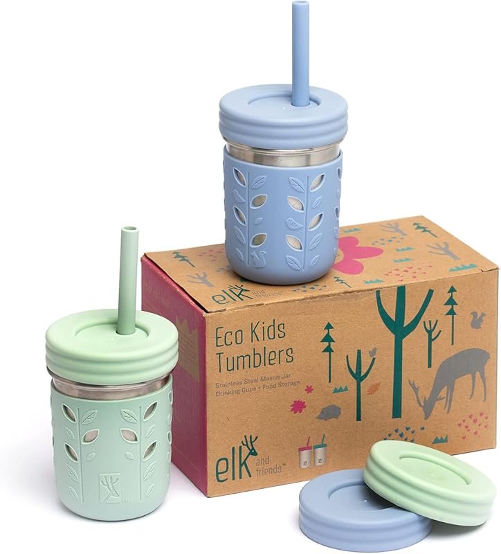 Elk and Friends 10oz Stainless Steel Kids Cups with Silicone Straws, S