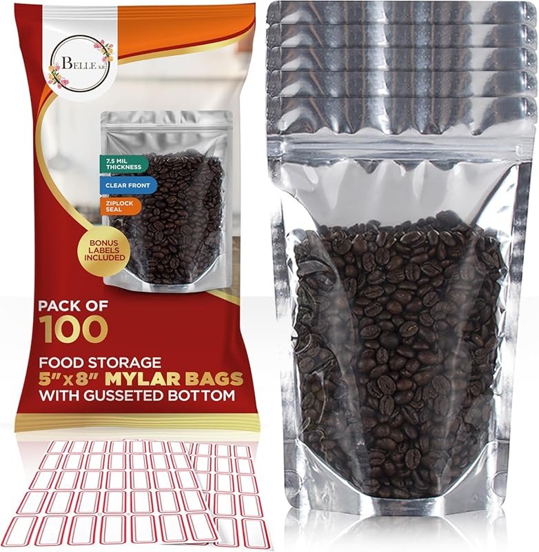BELLE KR® 5x8 Mylar Bags with Window – 100 Pack, 7.5mil Thick, Clear F
