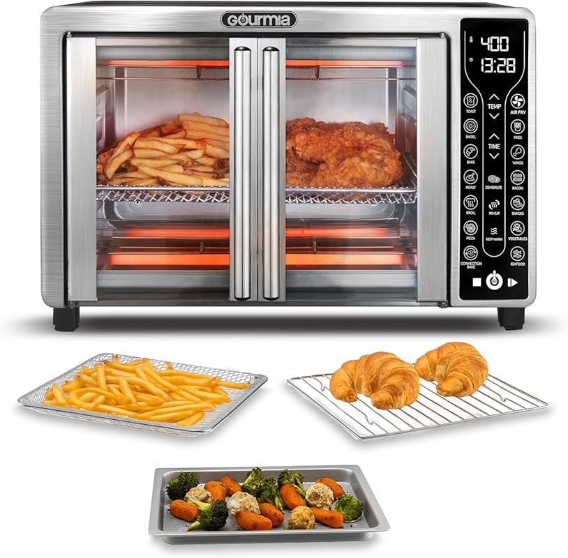 Gourmia French Door Air Fryer Oven, 25Qt Convection, Fryfroce 360°, 17