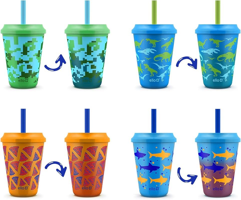 Ello Kids Color Changing Cups, 12oz Splash-Proof Straw Lids, BPA Free,