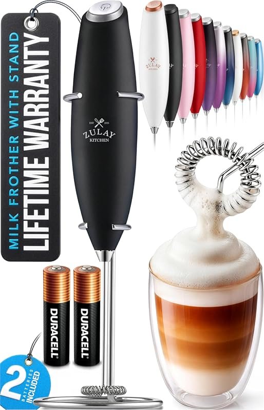 Zulay Kitchen Powerful Handheld Milk Frother Wand with Duracell Batteries