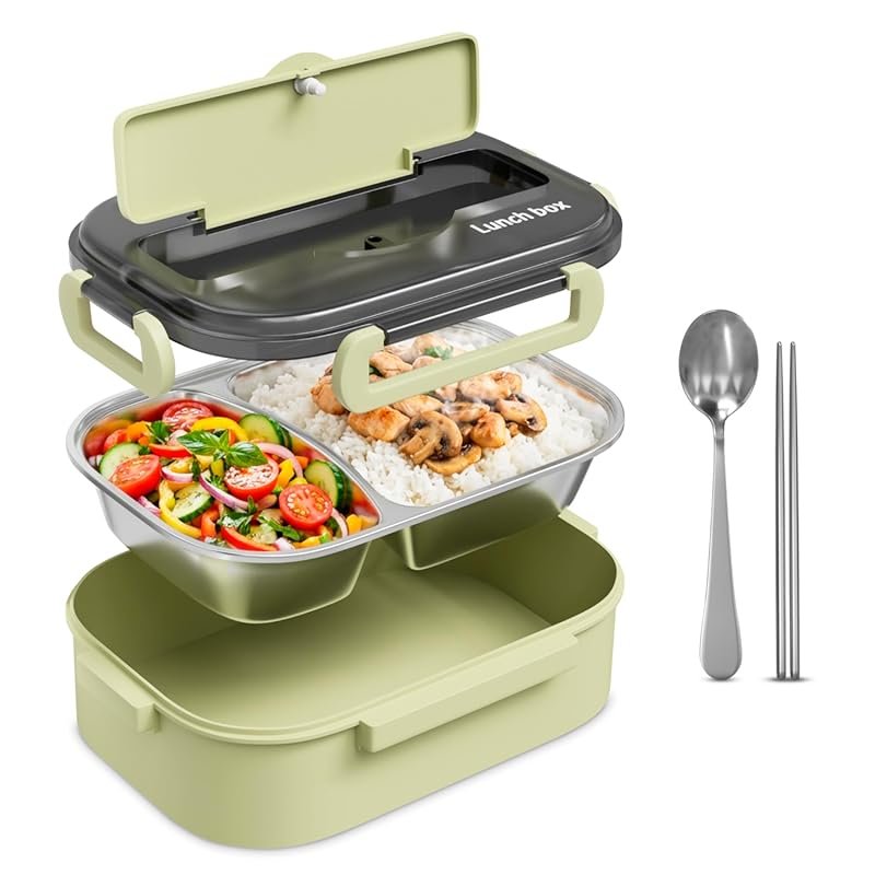 Hot Meal Retaining Lunch Container with Compartments, Cutlery Set Incl