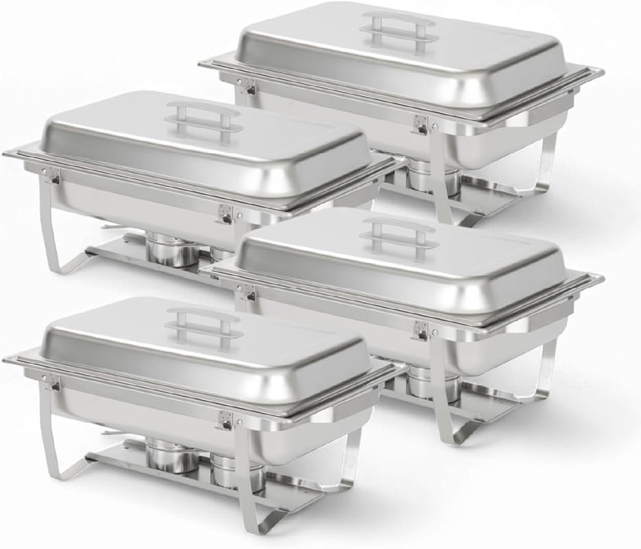 Alpha Living 4 Pack Stainless Steel Chafing Dish Set with Lids & Fuel 