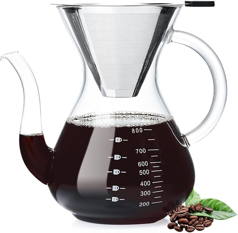 Unbreakable Pour Over Coffee Maker with Double Stainless Filter, 27 fl