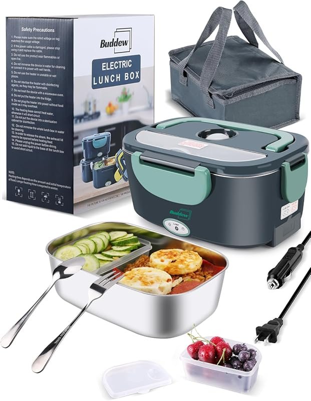 Buddew 80W Fast Heating Electric Lunch Box, 1.5L 304 Stainless Steel F