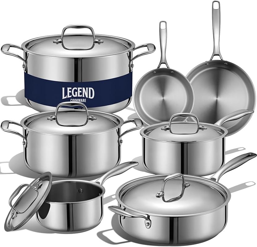 LEGEND COOKWARE 12-Piece 5-Ply Stainless Steel Set, Non-Toxic, Oven Sa