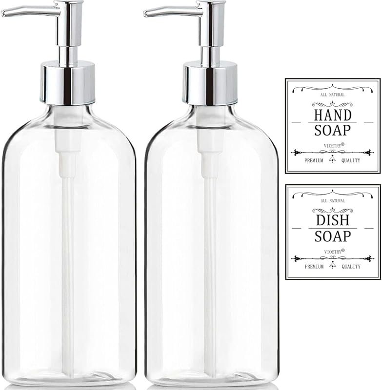 Rust Proof Plastic Soap Dispenser with Waterproof Labels, 16oz (2 Pack