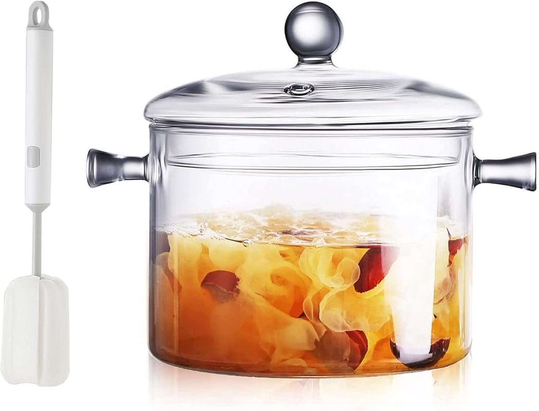 AEFPOYMXU Clear Glass 1.5L Simmer Pot with Lid for Stovetop Cooking, H