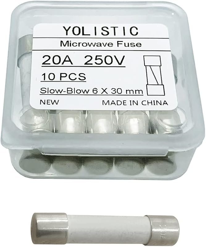 (Pack of 10) 20 Amp 250V Slow-Blow Microwave Fuse – 6x30mm Ceramic Rep