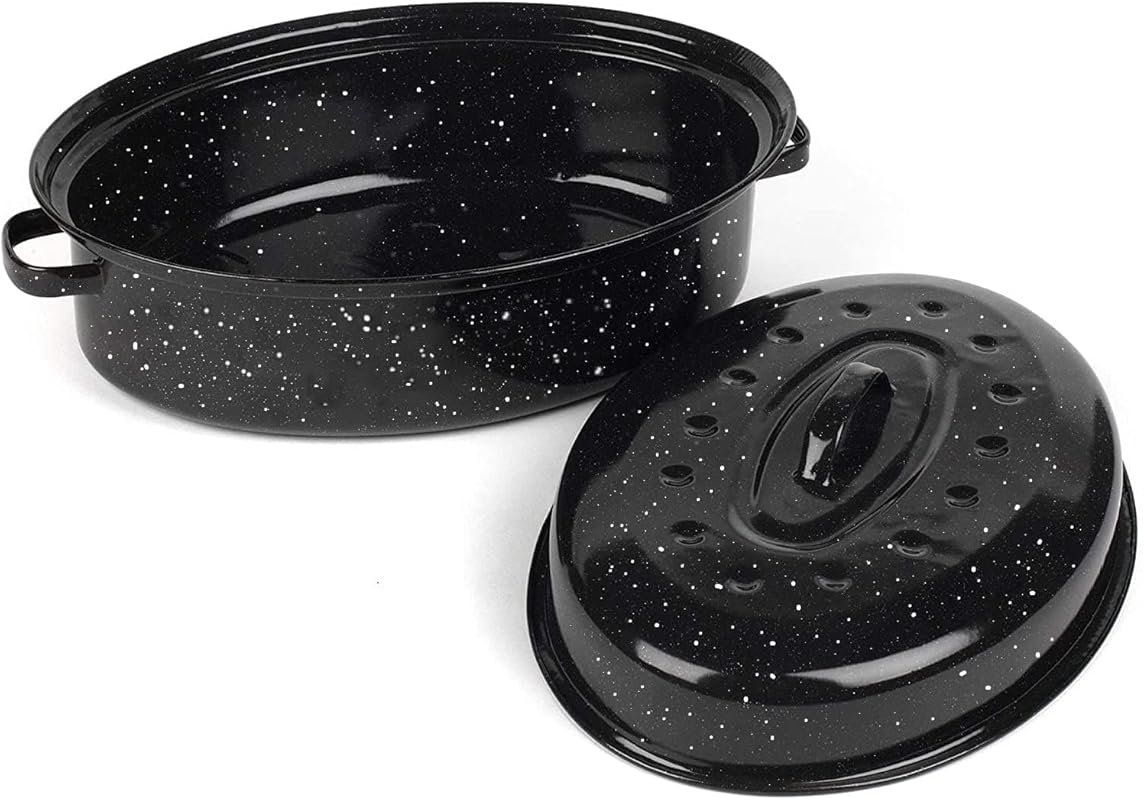 16-Inch Covered Oval Roasting Pan – Non-Stick Carbon Steel for Turkey 