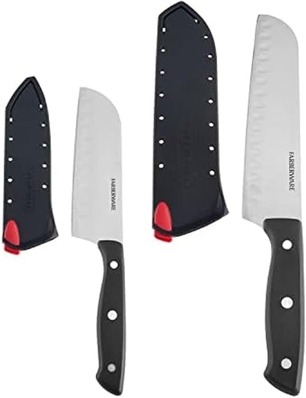 Farberware Edgekeeper 4-Piece Self-Sharpening Santoku Knife Set with B