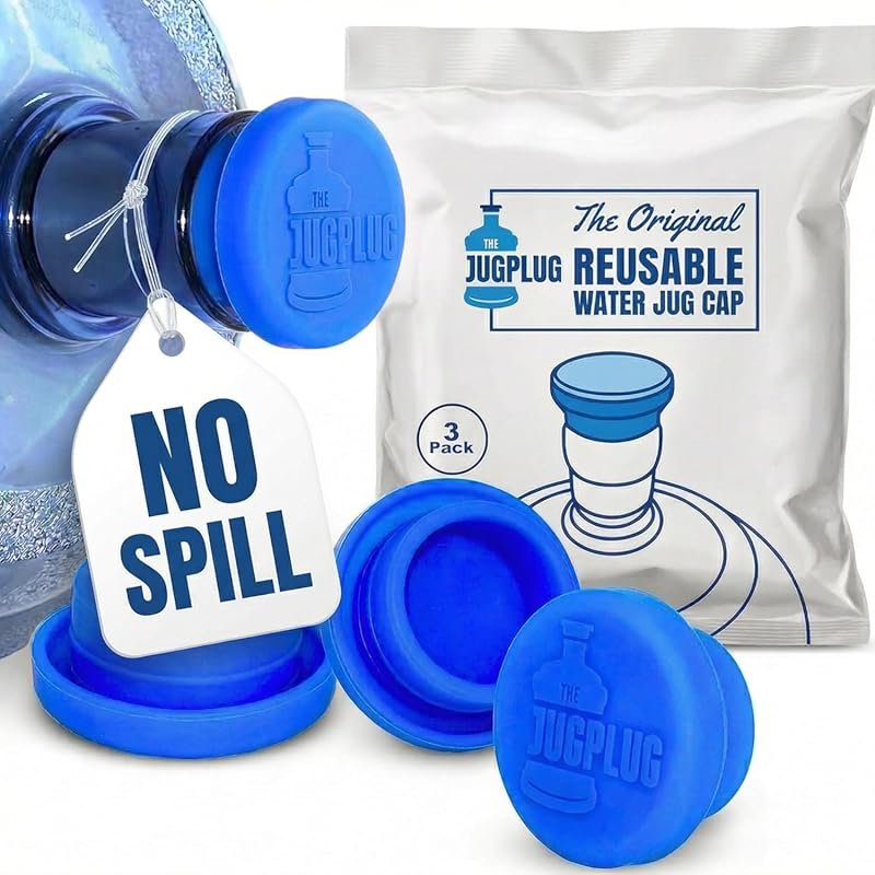No-Spill 5 Gallon Jug Cap, 3 Pack, Fits 3 & 5 Gal Jugs, Reusable Silic