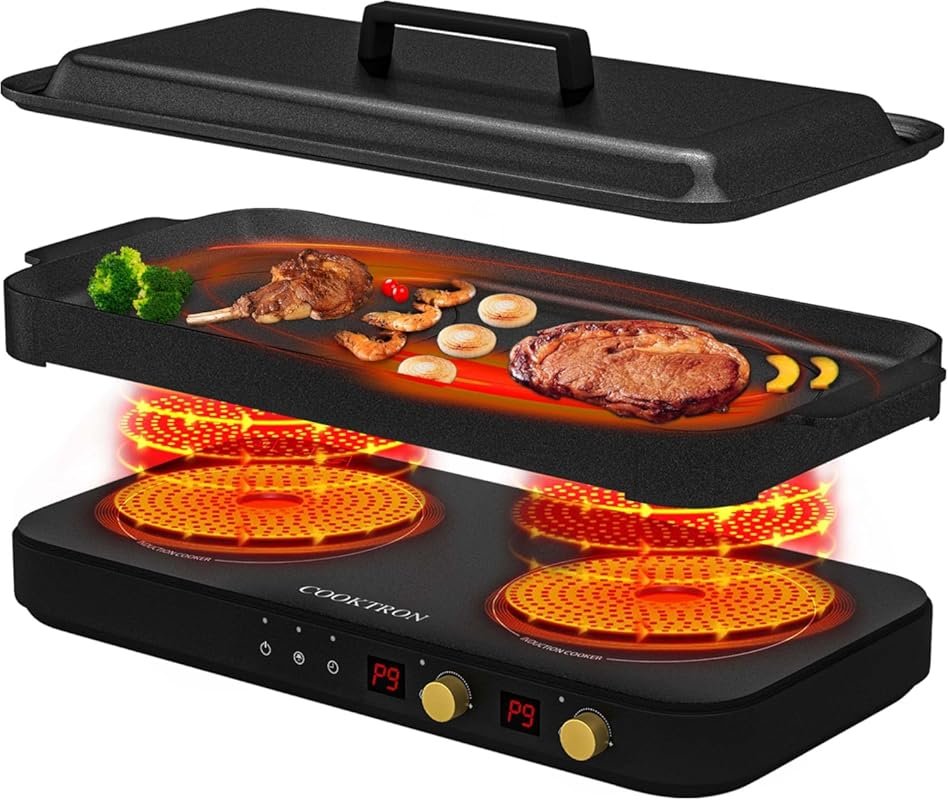 COOKTRON Portable 2-Burner Induction Cooktop with Removable Non-Stick 