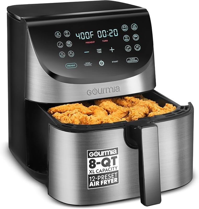 Gourmia 8Qt Extra Large Air Fryer with FryForce360º, Digital Display, 