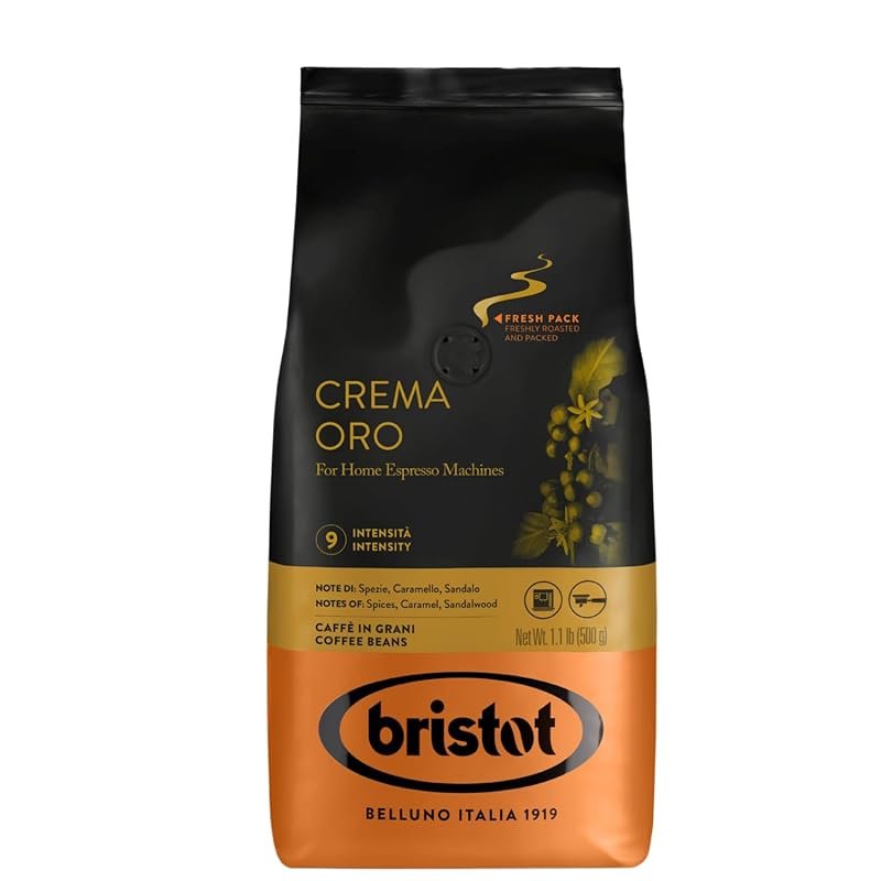 Bristot Crema Oro Italian Medium Roast Espresso Beans, Smooth Aromatic