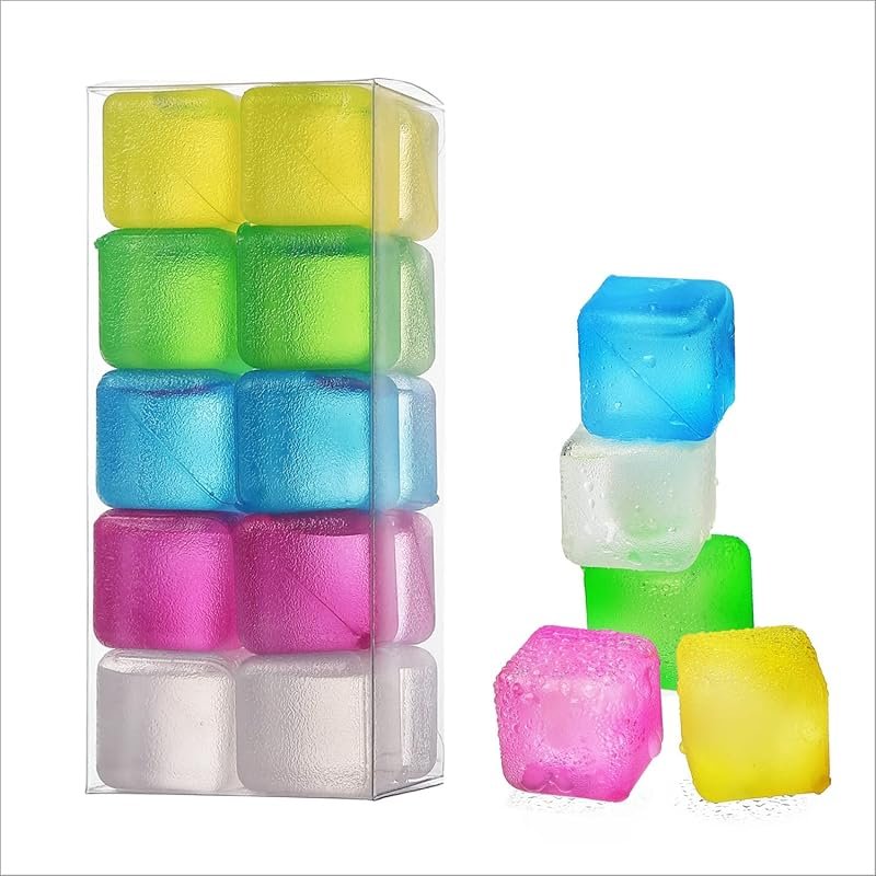Multi-Color Plastic Reusable Ice Cubes Keep Drinks Cool Longer (20 Pac
