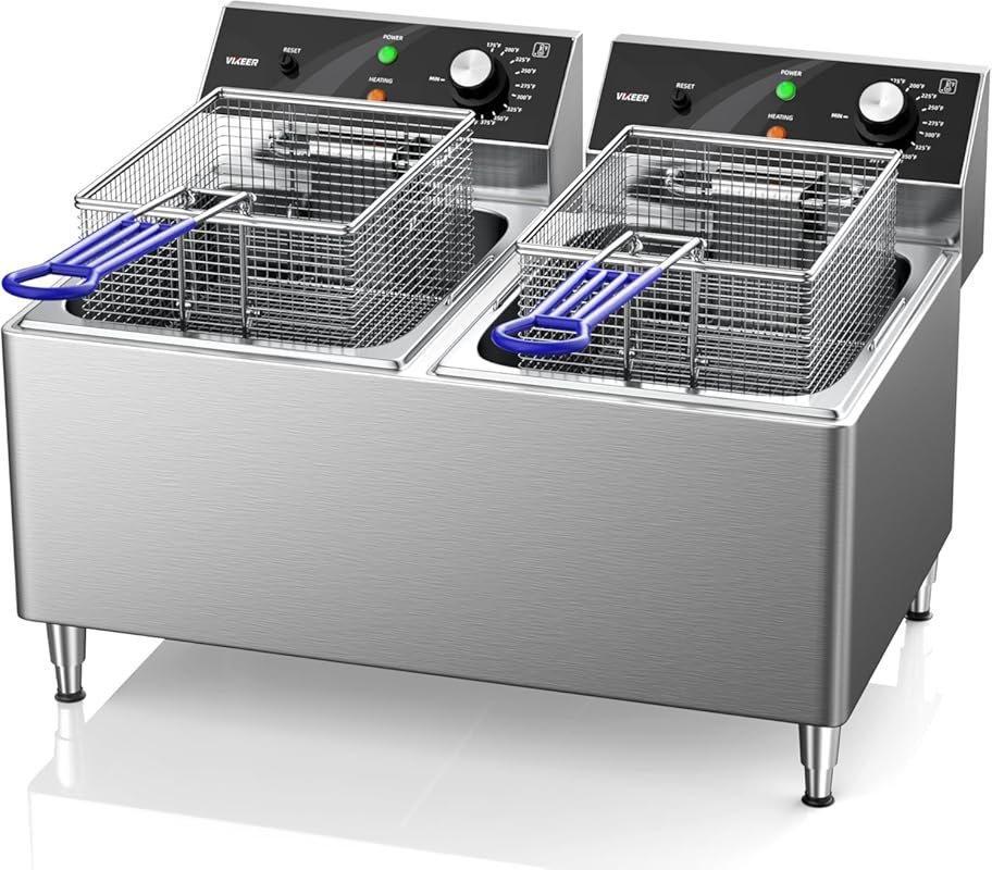 Dual 12L Electric Deep Fryer with Baskets, 3300W Commercial Countertop