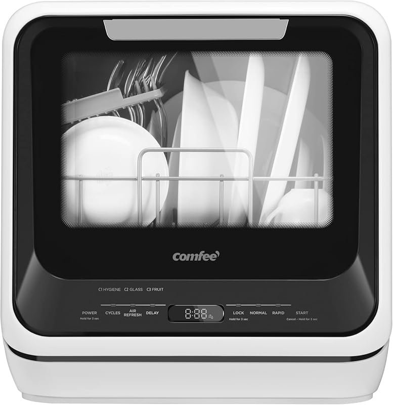 COMFEE' Compact Mini Dishwasher with 6 Programs, 1.32Gal Tank, Dual Sp