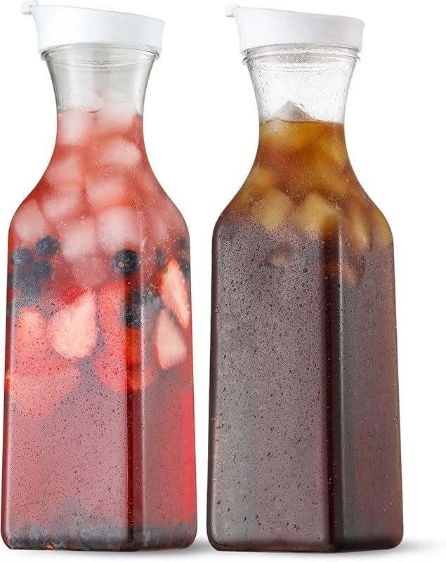 NETANY 50 Oz Clear Plastic Water Carafe with Flip Top Lid – Set of 2 f