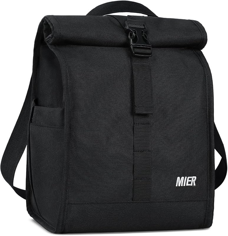 Roll Top Insulated Lunchbox – Foldable Tote with Shoulder Strap & Wate