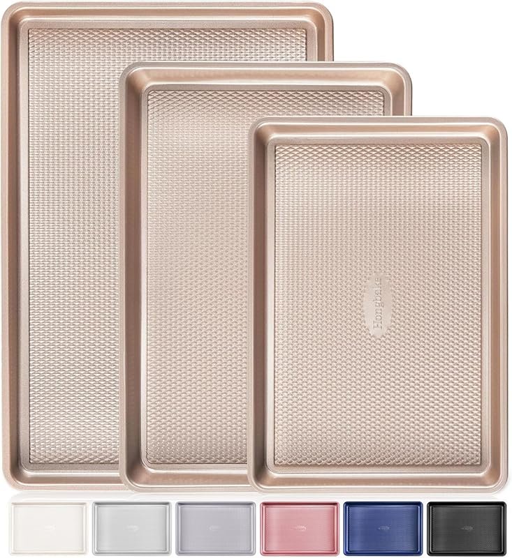 HONGBAKE Nonstick Diamond Texture Baking Pan Set of 3, Heavy Duty, Hal