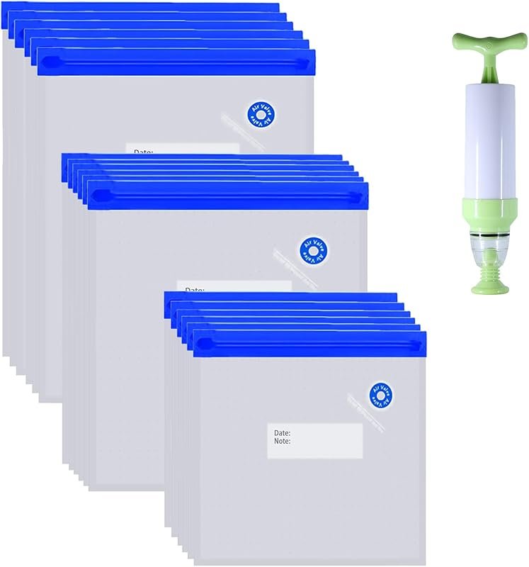 45 Pcs BPA-Free Reusable Vacuum Sealer Bags with Hand Pump – Ideal for