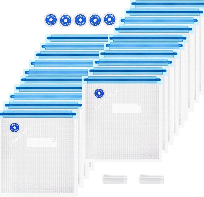 Sous Vide Bags Reusable – 27 Pcs, 20 Vacuum Zipper Bags, 2 Seal Clips 