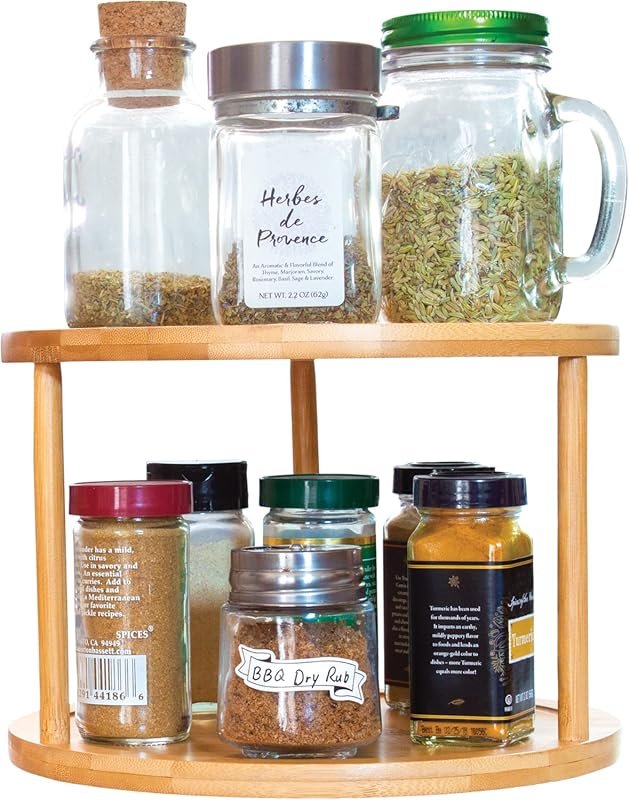 Two-Tier Bamboo Lazy Susan Turntable for Kitchen Pantry Cabinet Organi