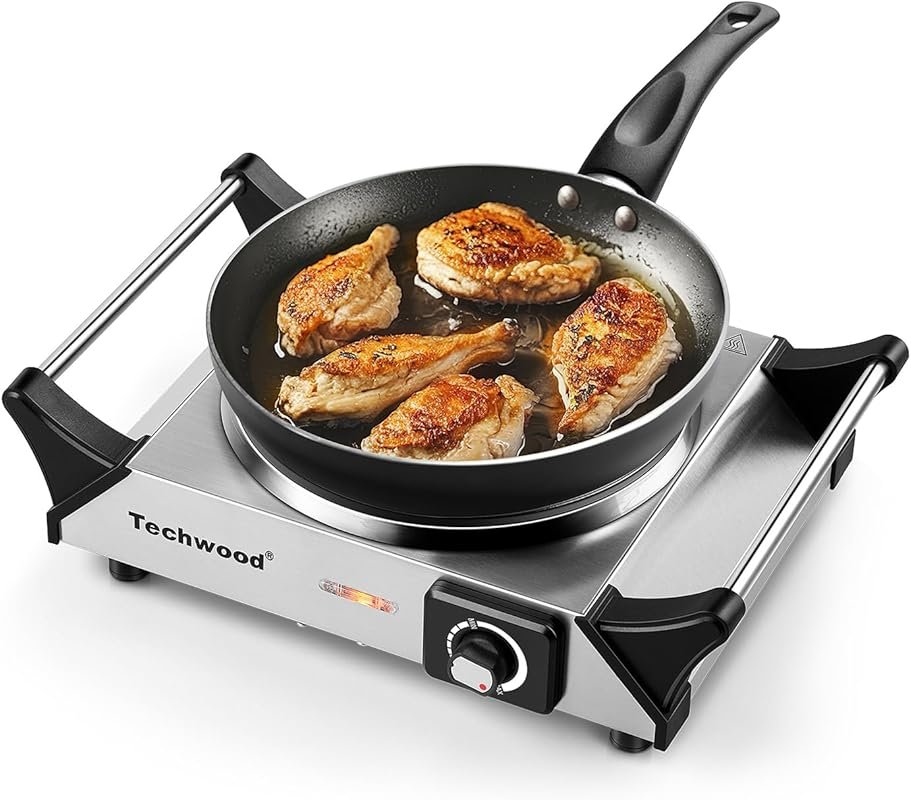 Techwood Single Burner 1500W Electric Stove, Adjustable Temp, Stay Coo