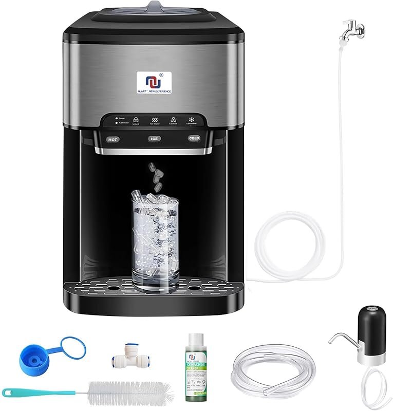 NUNET 3-in-1 Countertop Ice Maker & Water Dispenser, 44lbs Ice Daily, 