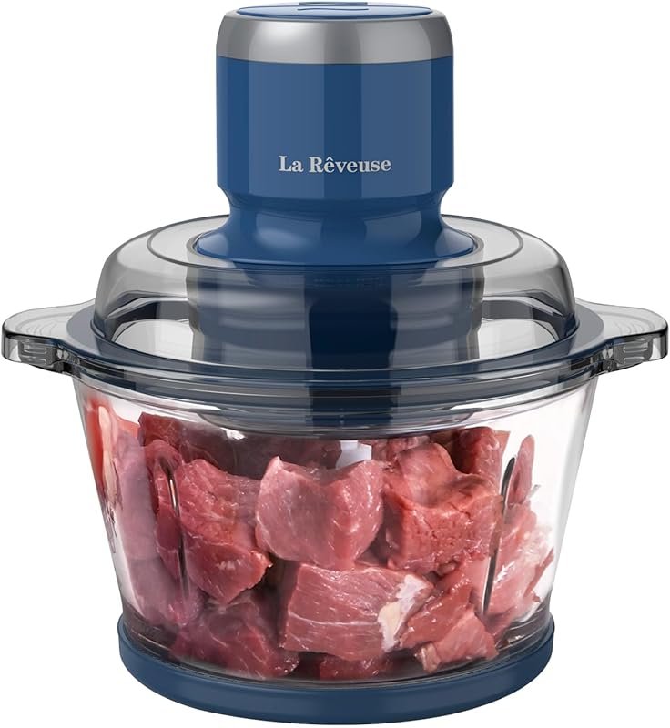 La Reveuse Electric Food Chopper – 7-Cup Glass Bowl, 4 Bi-Level Blades