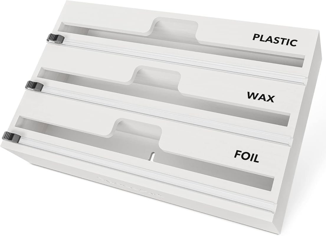 SpaceAid WrapNeat 3-in-1 Wrap Organizer with Cutter and Labels – Bambo