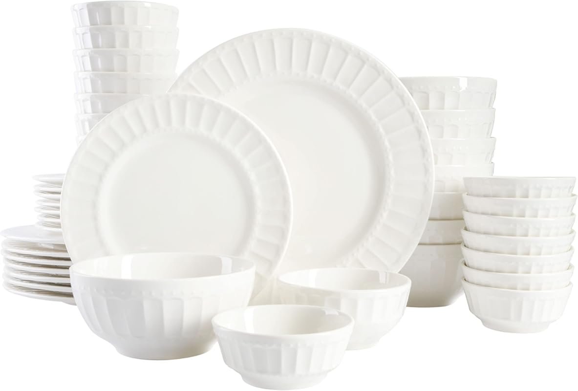 Gibson Zen Buffet 40-Piece Embossed Porcelain Dinnerware Set for 8, Wh