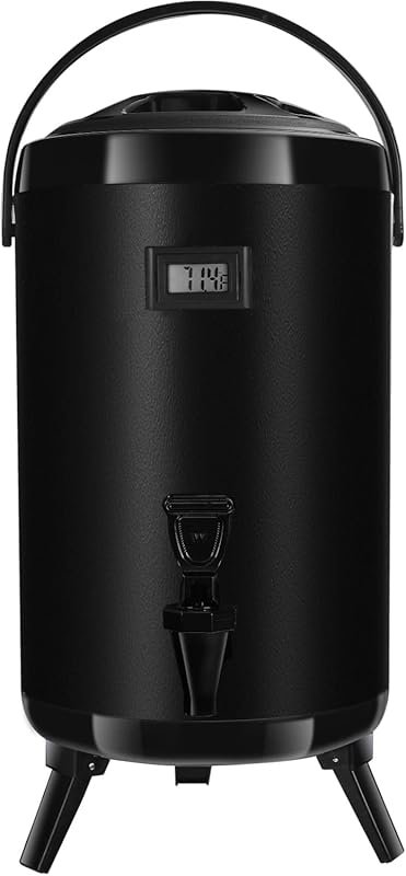 Stainless Steel Beverage Dispenser: Hot & Cold, Thermometer, 3.2-Gallo
