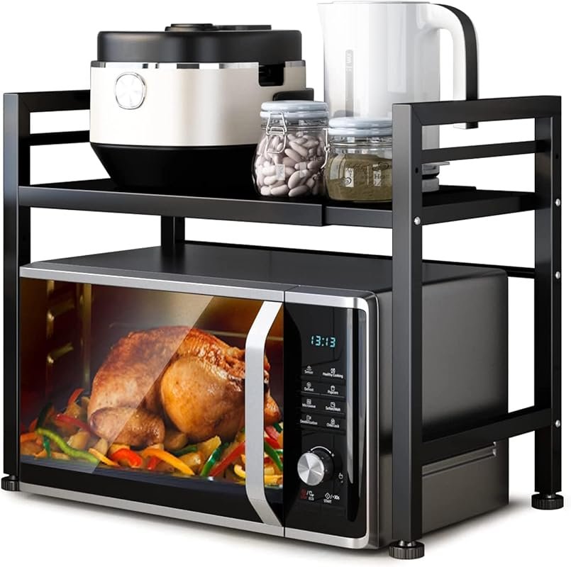 DOLALIKE Expandable Microwave Shelf – Carbon Steel Countertop Storage 