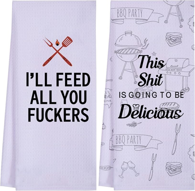Funny Kitchen Towels for BBQ & Grilling, Hilarious Gag Gift for Men & 