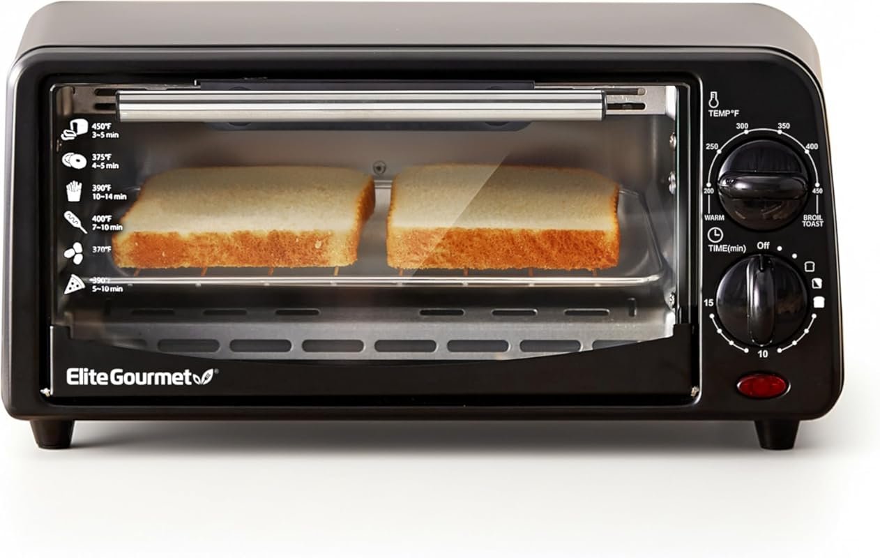 Elite Gourmet Personal Compact Toaster Oven with 15 Min Timer & Adjust