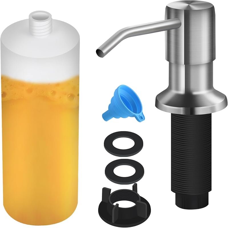 Top-Refill Built-in Sink Soap Dispenser with 17oz Bottle, Brushed Nick
