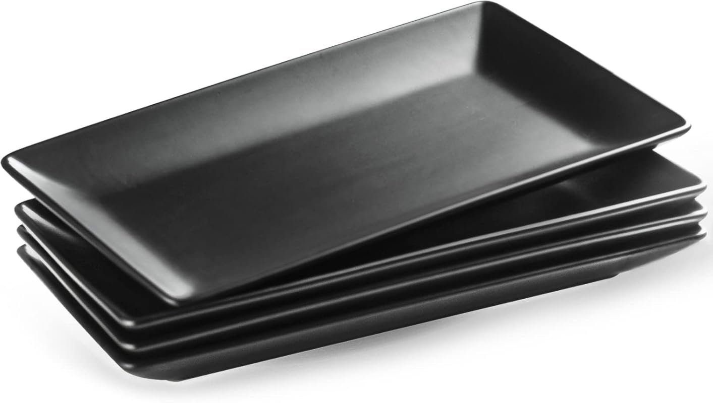 YHOSSEUN Ceramic Serving Platters Set of 4, Matte Black Rectangular Tr