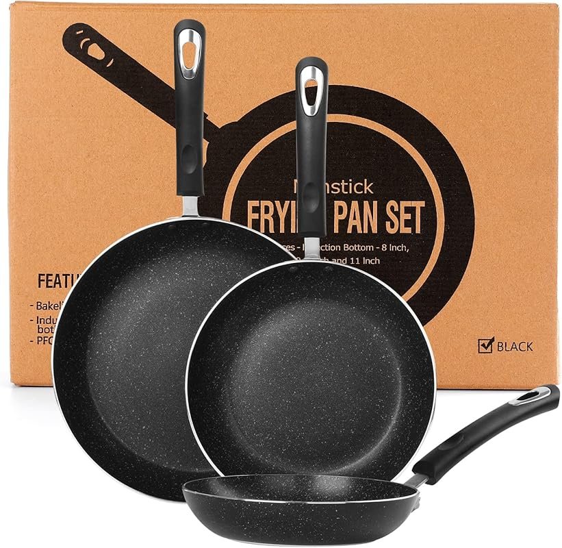 Frying Pan 3-Piece Set, Nonstick Skillet for Induction, 8