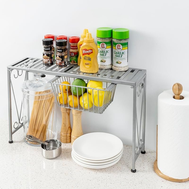 MyGift Silver Metal Over Sink Organizer with Pull-Out Drawer – Expanda