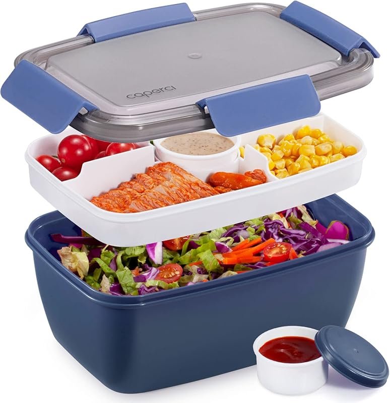 Caperci Large 5-Compartment Salad Bowl Lunch Box, Stackable, BPA-Free