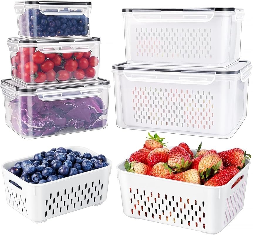 Leakproof Produce Saver Containers – 4-Piece Dishwasher Safe with Remo
