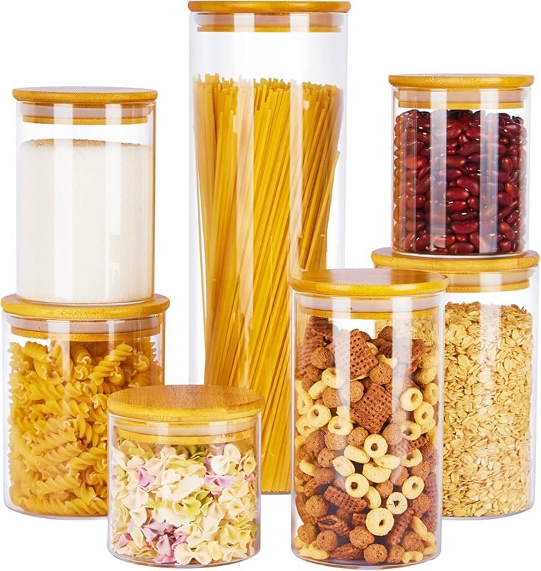 Vtopmart Glass Food Storage Jars with Airtight Bamboo Lids – 7-Pack fo