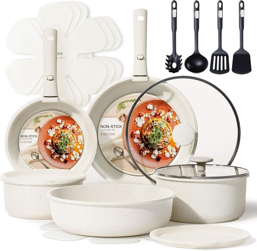 CAROTE 19-Piece Nonstick Detachable Handle Induction Cookware Set, RV 