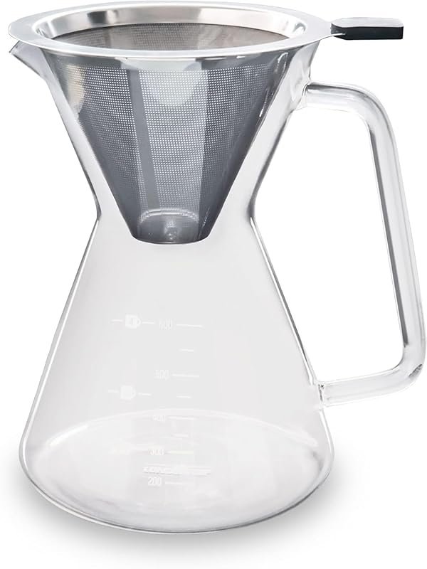 London Sip Glass Pour Over Coffee Maker with Reusable Filter, Ergonomi