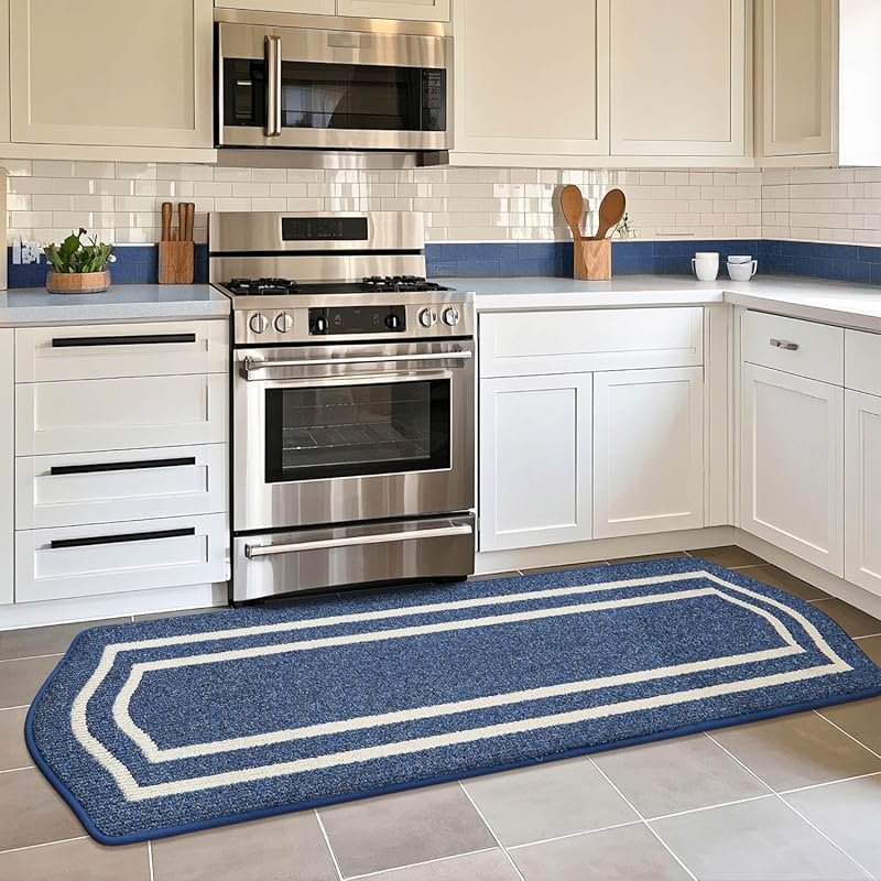 COSY HOMEER Long Blue Kitchen Mats – Super Absorbent Non-Skid Rugs wit